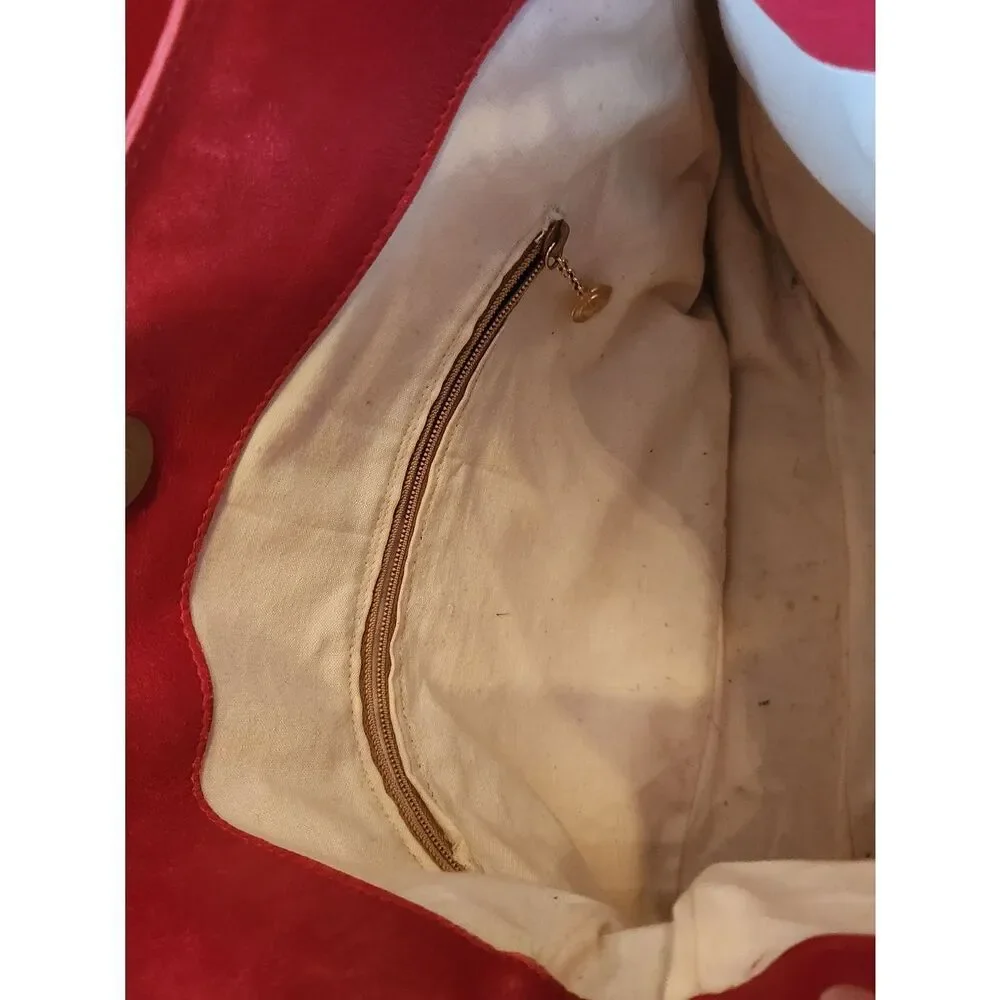 Gucci Red Leather Shoulder Bag with Bamboo Handle And Wallet